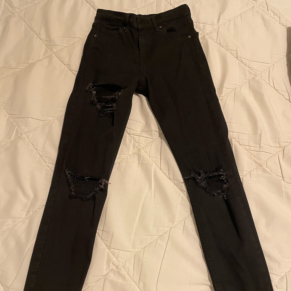 Topshop moto 26 length 30 black high waisted distressed jeans